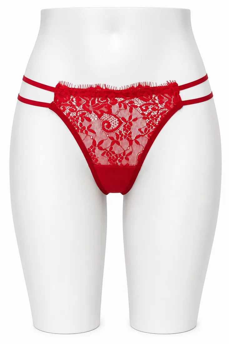 Classic Lace Double Strap Panty in Red, front view