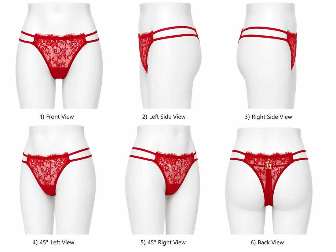 Classic Lace Double Strap Panty in Red, photo 3