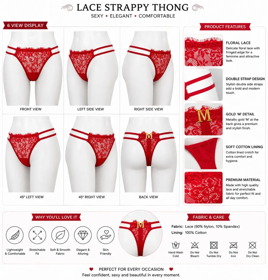 Classic Lace Double Strap Panty in Red, photo 4