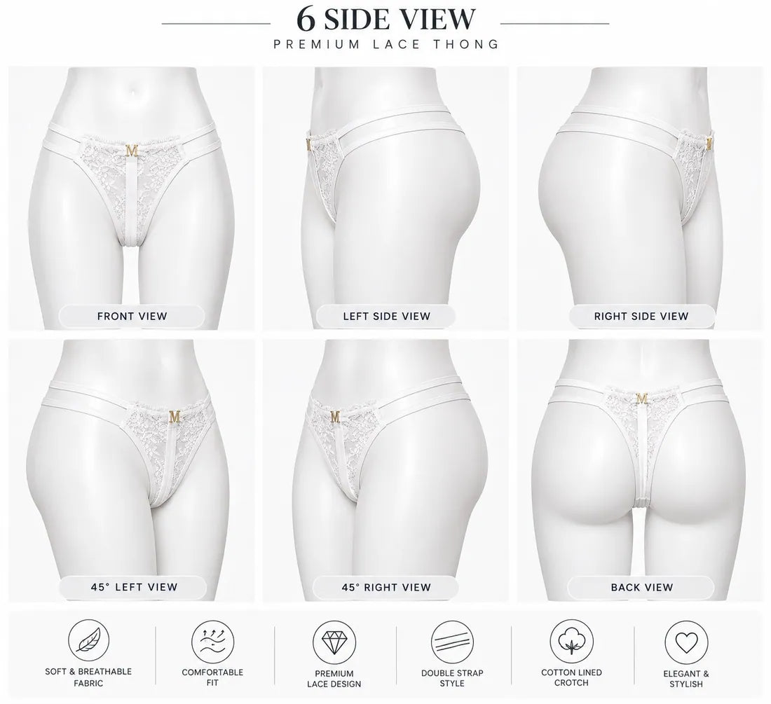Classic Lace Double Strap Panty in White, photo 3