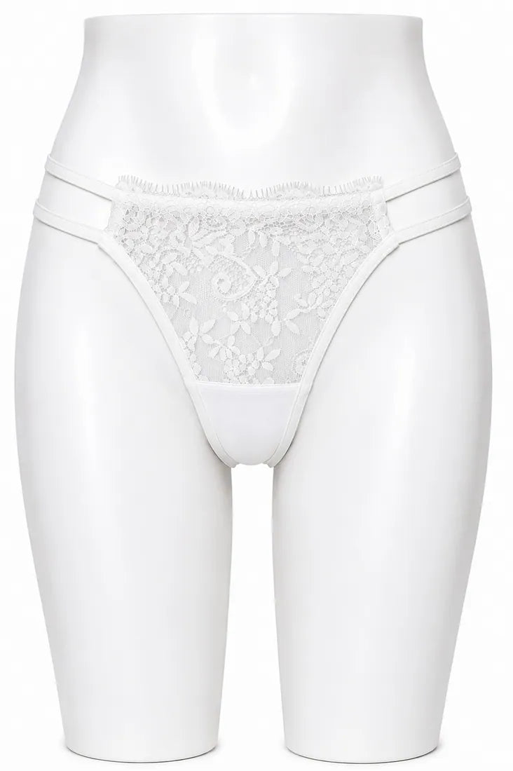 Classic Lace Double Strap Panty in White, photo 1