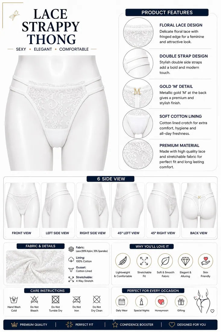 Classic Lace Double Strap Panty in White, photo 4