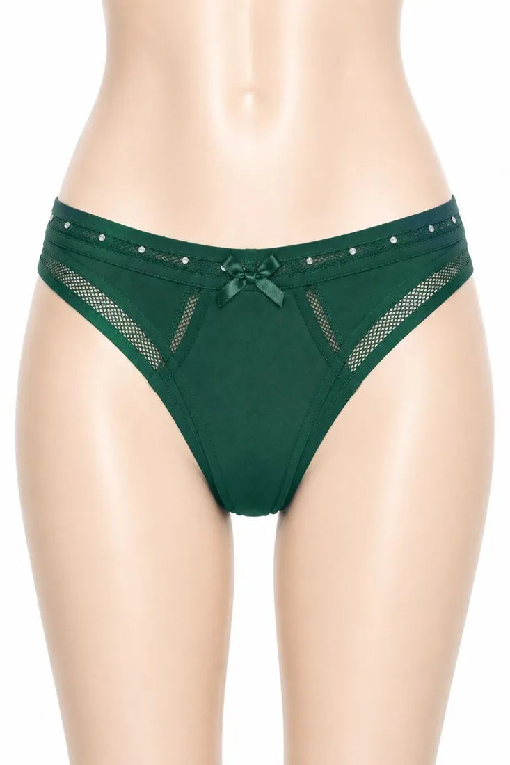 Diamante Strap Bow Thong in Dark Green, photo 1