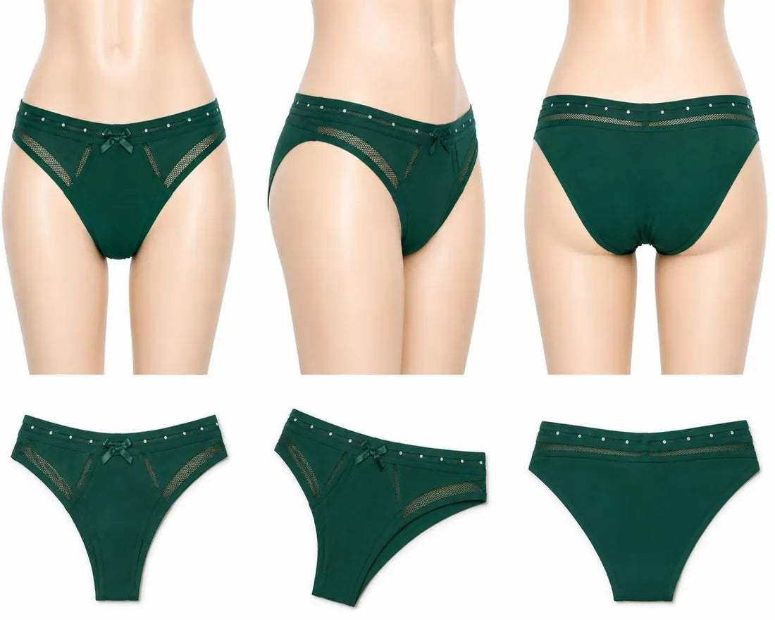 Diamante Strap Bow Thong in Dark Green, photo 4