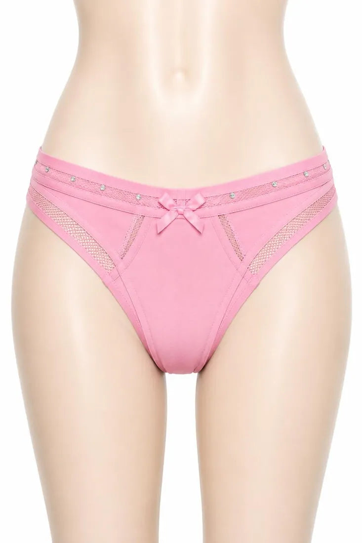 Diamante Strap Bow Thong in Light Pink, photo 1