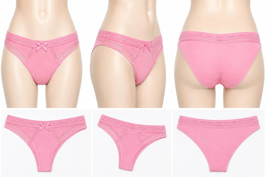 Diamante Strap Bow Thong in Light Pink, photo 4