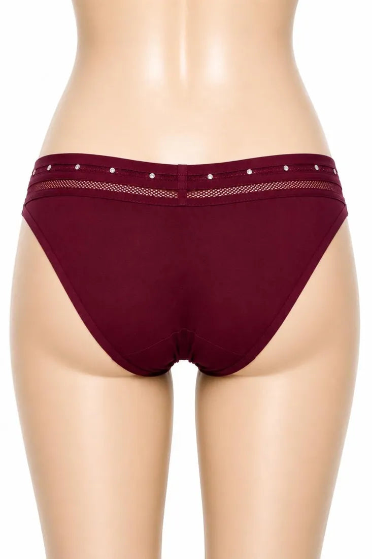 Diamante Strap Bow Thong in Maroon, photo 2