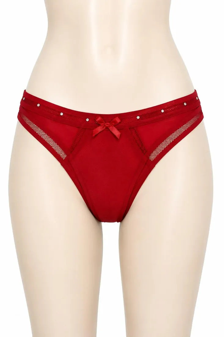 Diamante Strap Bow Thong in Red, photo 1