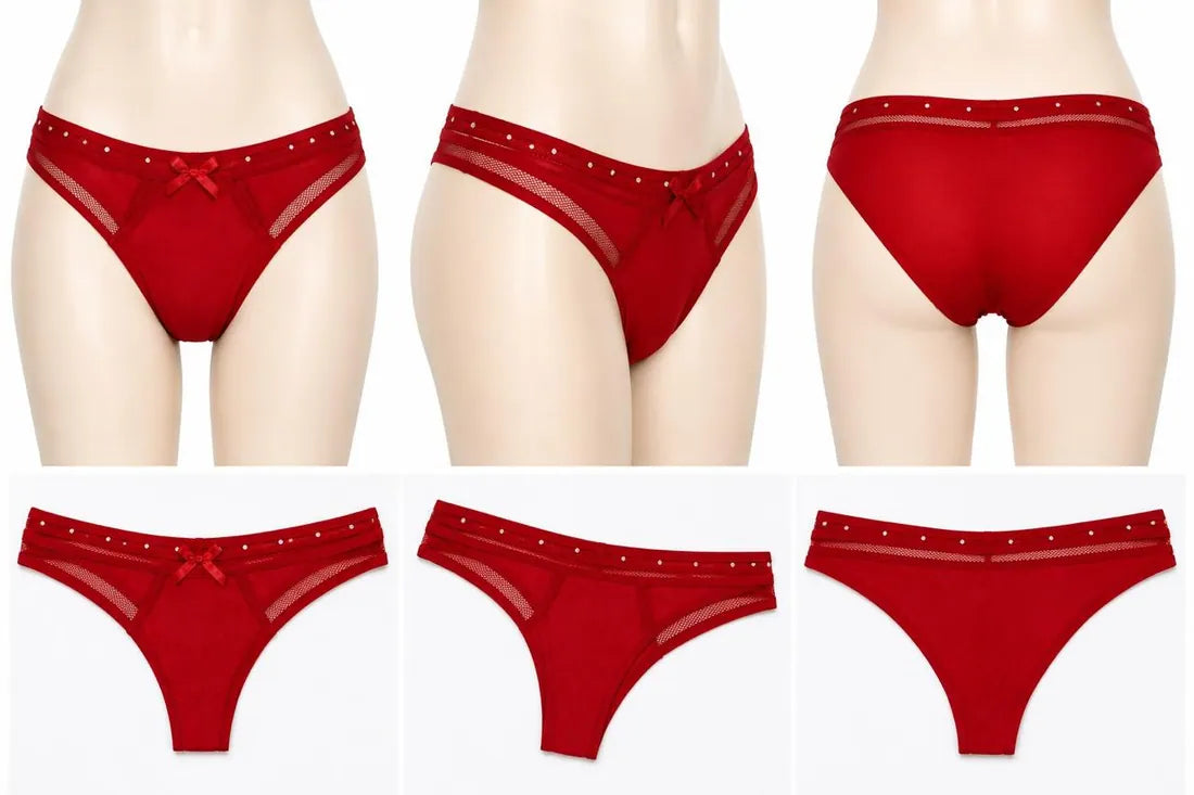Diamante Strap Bow Thong in Red, photo 4