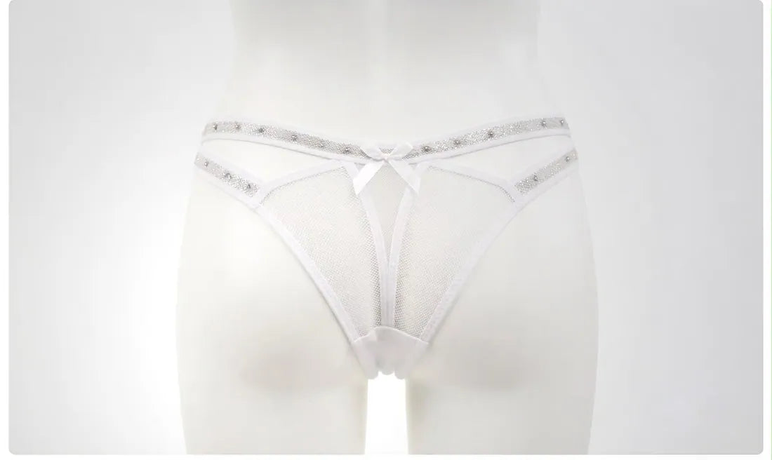 Diamante Strap Bow Thong in White, photo 2