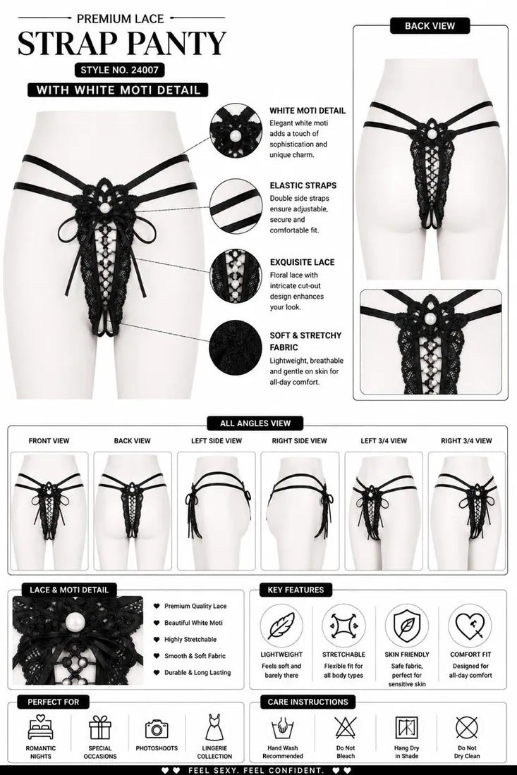 Floral Mesh Lace Bow Panty in Black, photo 3