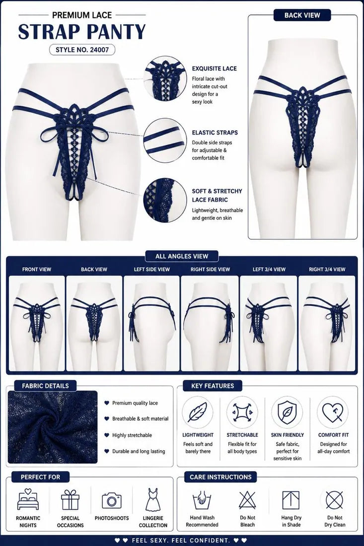 Floral Mesh Lace Bow Panty in Blue, photo 3
