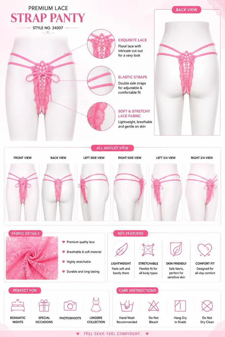 Floral Mesh Lace Bow Panty in Light Pink, photo 3
