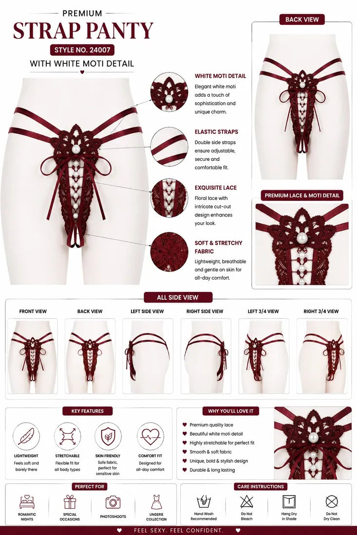 Floral Mesh Lace Bow Panty in Maroon, photo 3