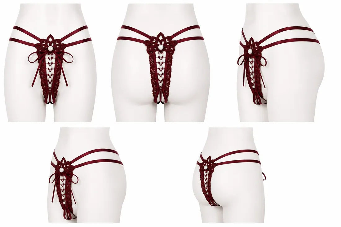 Floral Mesh Lace Bow Panty in Maroon, photo 4