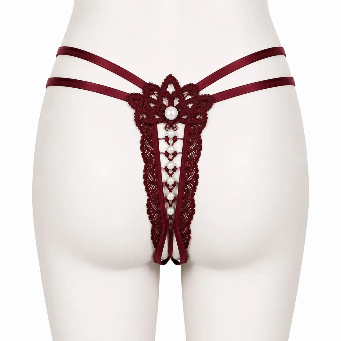 Floral Mesh Lace Bow Panty in Maroon, photo 2