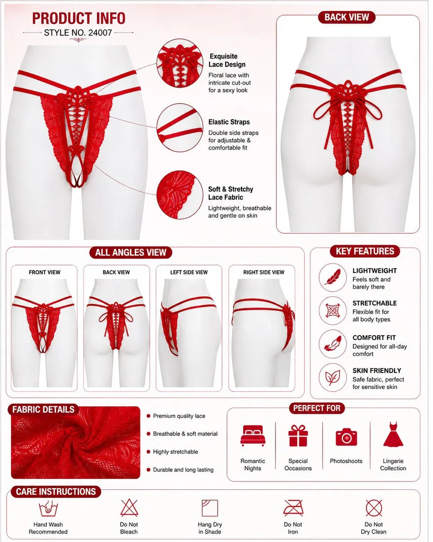 Floral Mesh Lace Bow Panty in Red, photo 3
