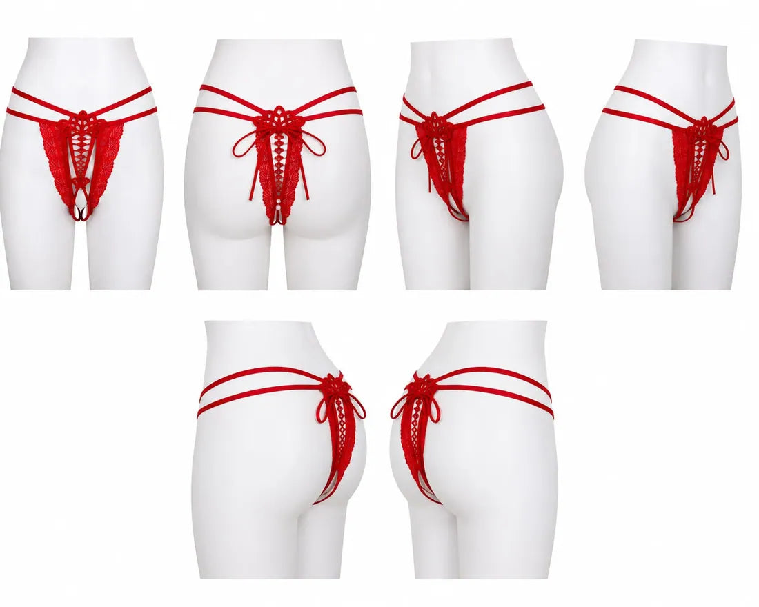 Floral Mesh Lace Bow Panty in Red, photo 4