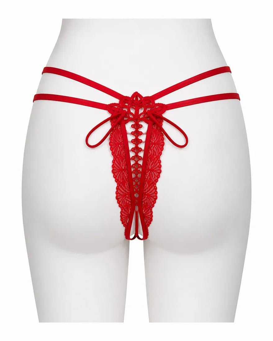 Floral Mesh Lace Bow Panty in Red, photo 2