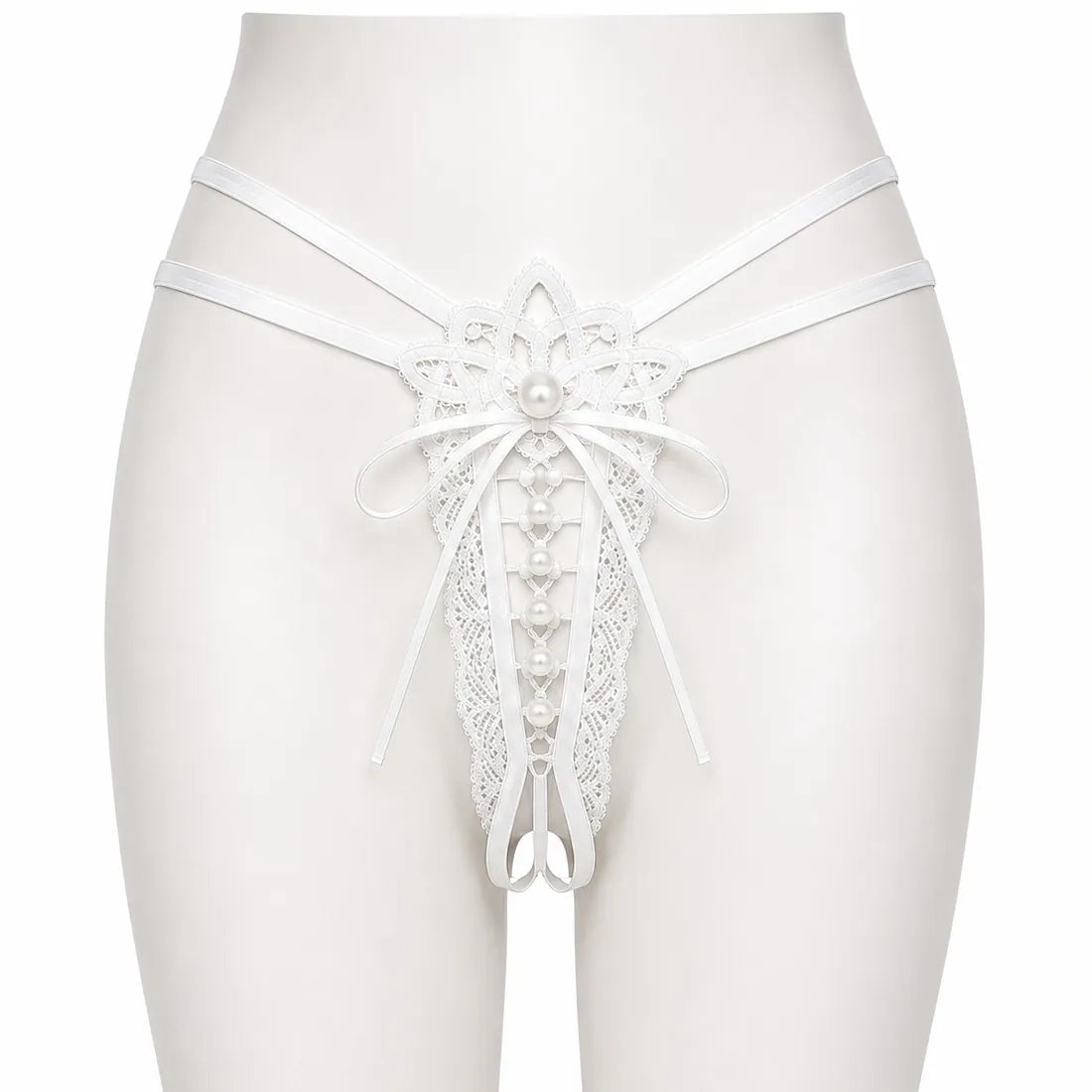 Floral Mesh Lace Bow Panty in White, photo 1