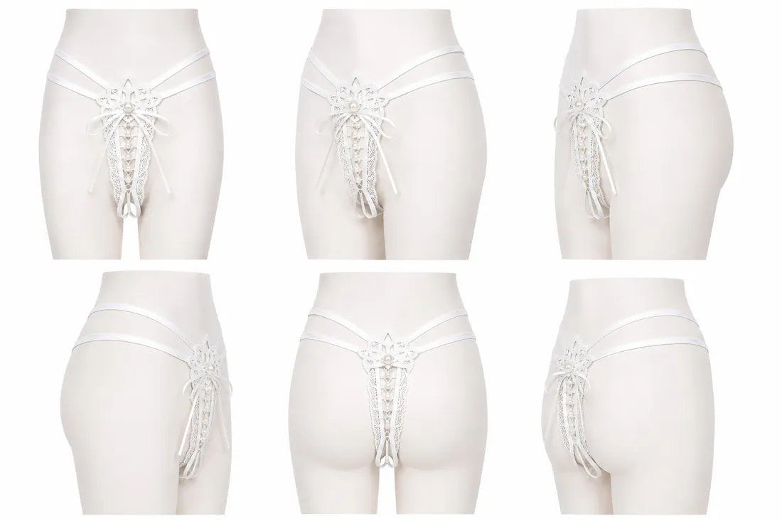 Floral Mesh Lace Bow Panty in White, photo 3