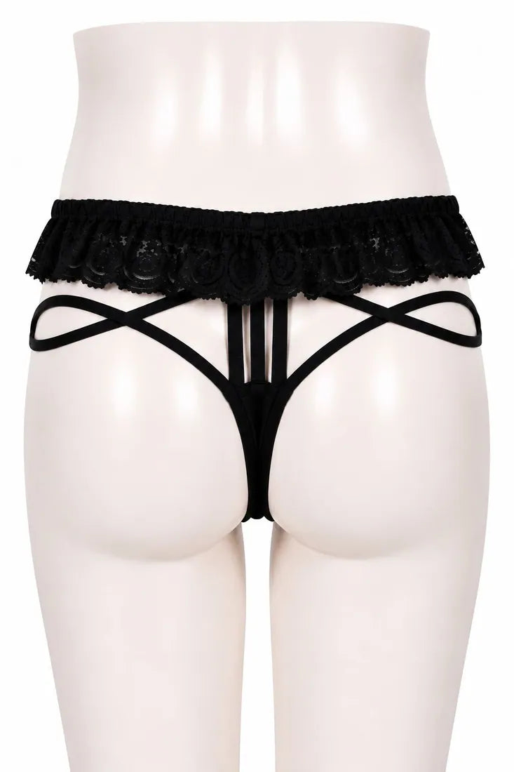 Strappy Lace Harness Thong in Black, photo 2