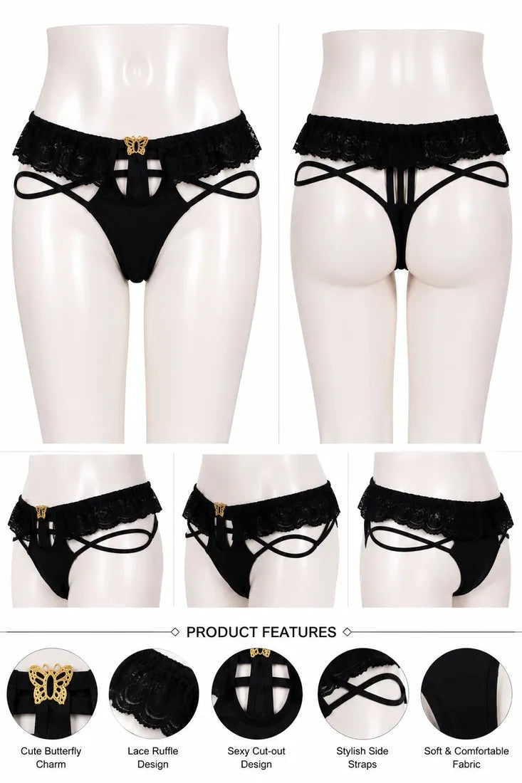 Strappy Lace Harness Thong in Black, photo 4