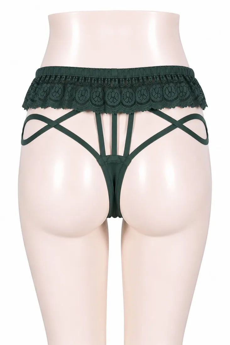 Strappy Lace Harness Thong in Dark Green, photo 2
