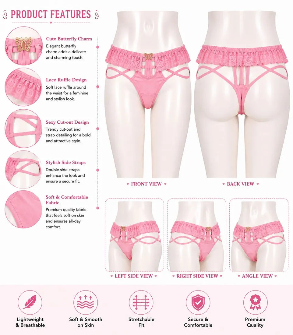 Strappy Lace Harness Thong in Light Pink, photo 3