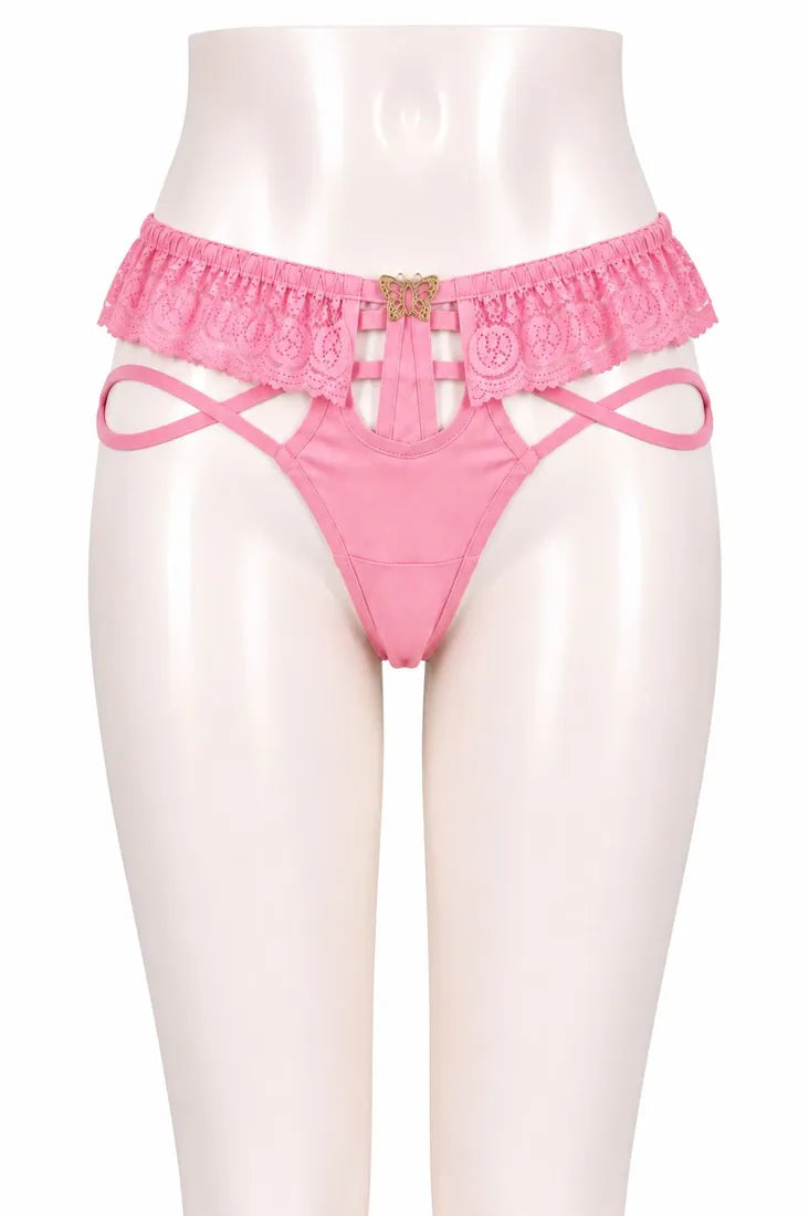 Strappy Lace Harness Thong in Light Pink, photo 1
