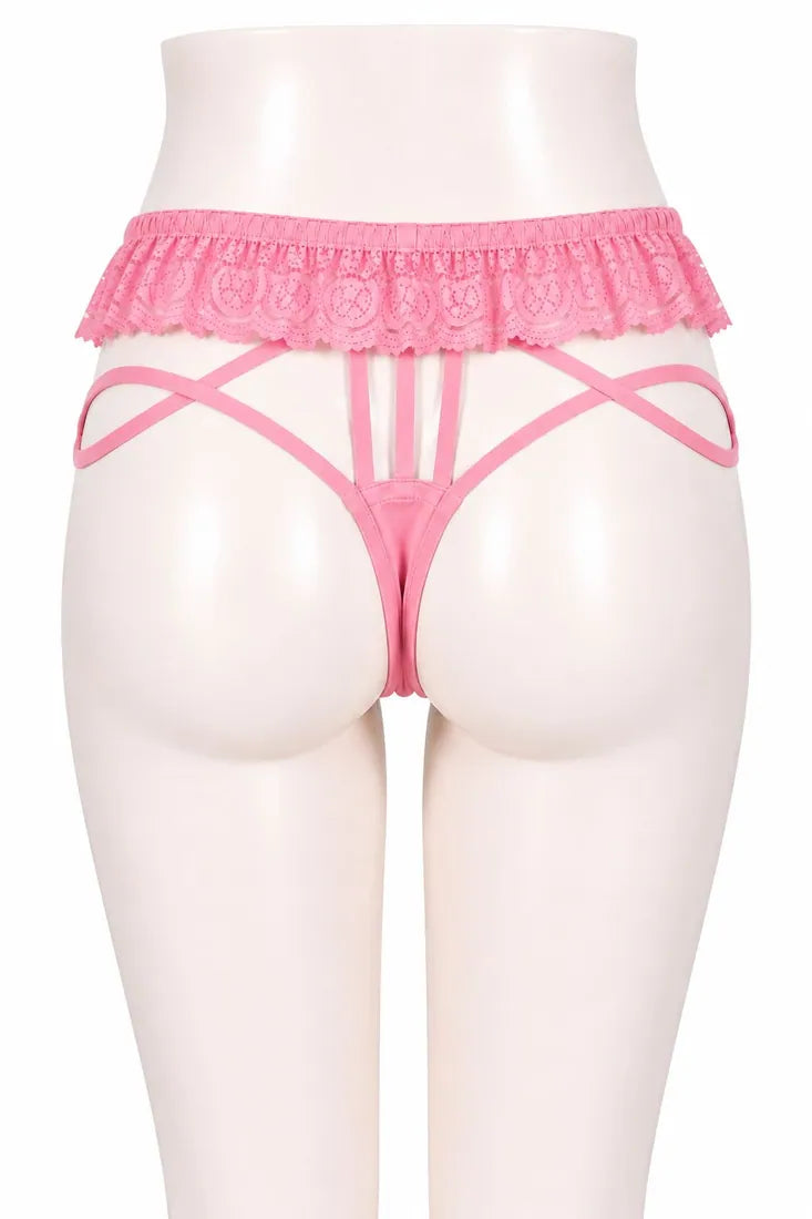 Strappy Lace Harness Thong in Light Pink, photo 2