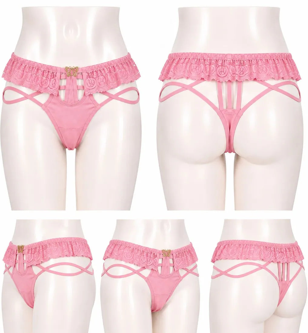Strappy Lace Harness Thong in Light Pink, photo 4