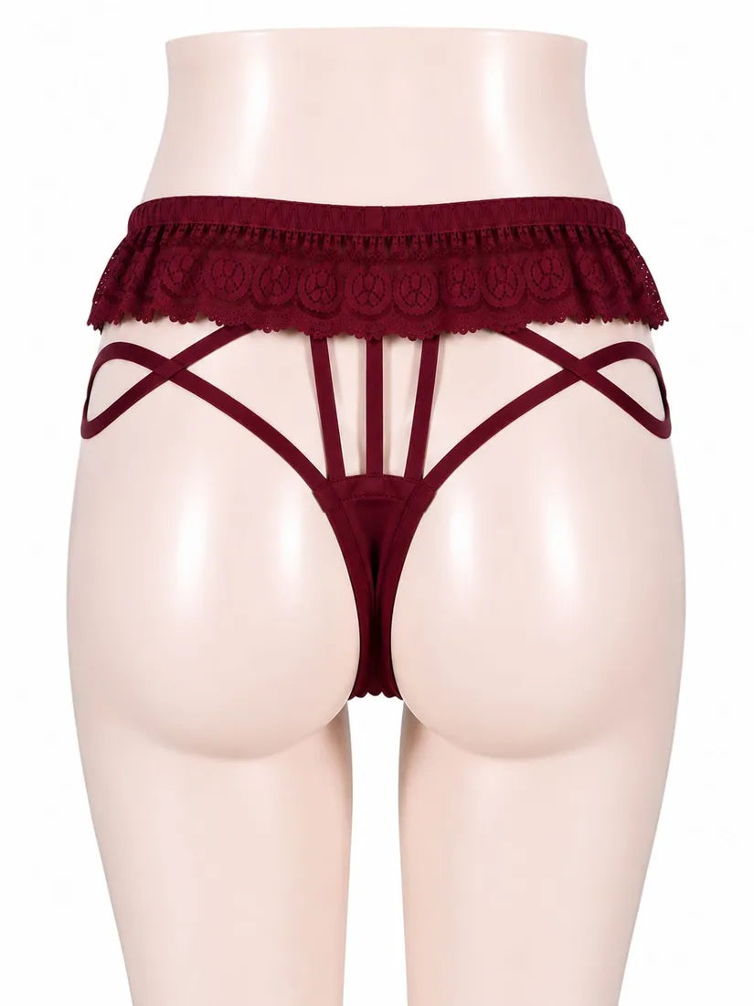 Strappy Lace Harness Thong in Maroon, photo 2