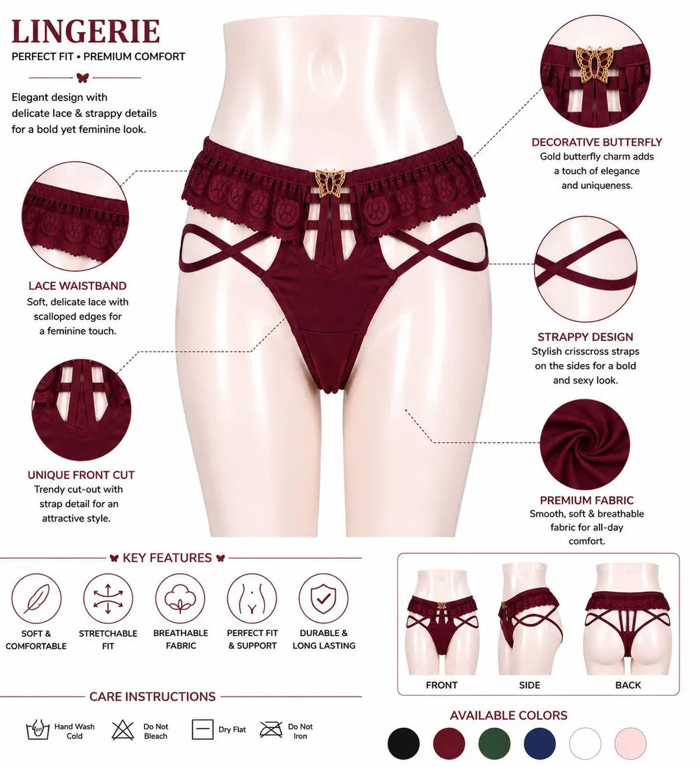 Strappy Lace Harness Thong in Maroon, photo 3
