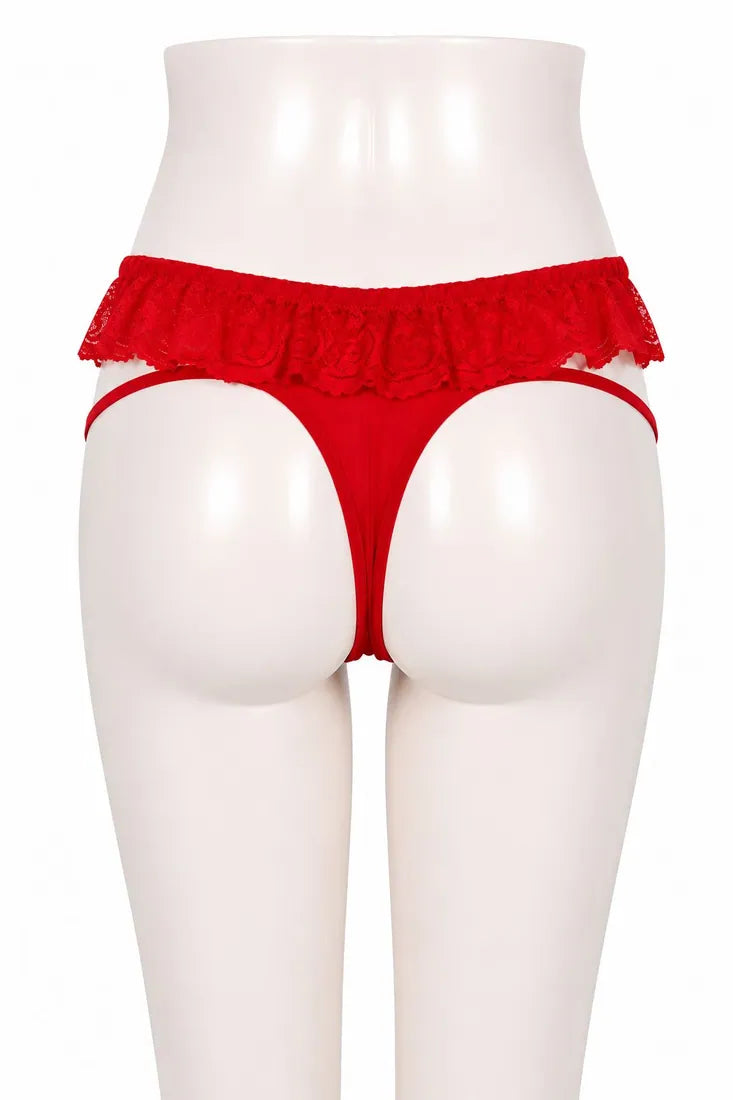Strappy Lace Harness Thong in Red, photo 2