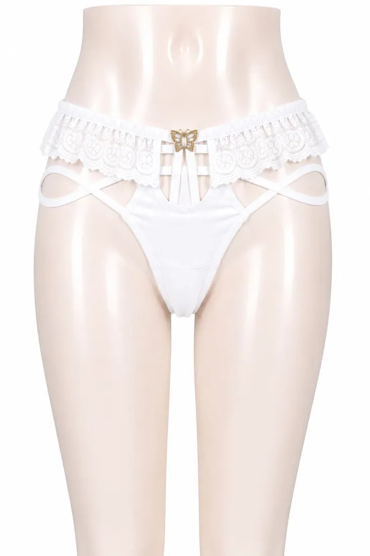 Strappy Lace Harness Thong in White, photo 1