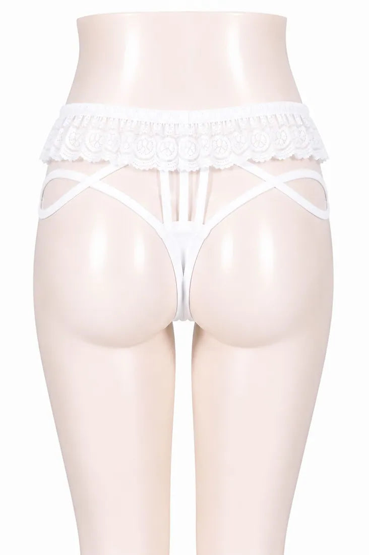 Strappy Lace Harness Thong in White, photo 2