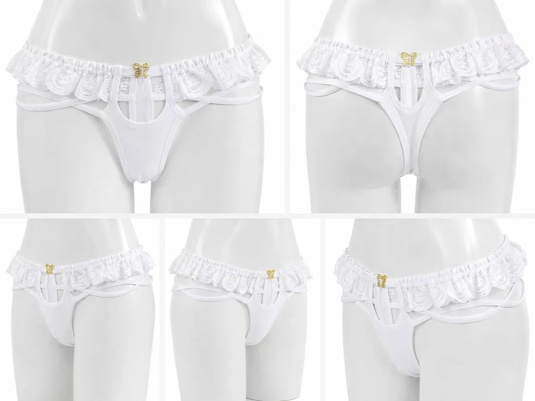 Strappy Lace Harness Thong in White, photo 3