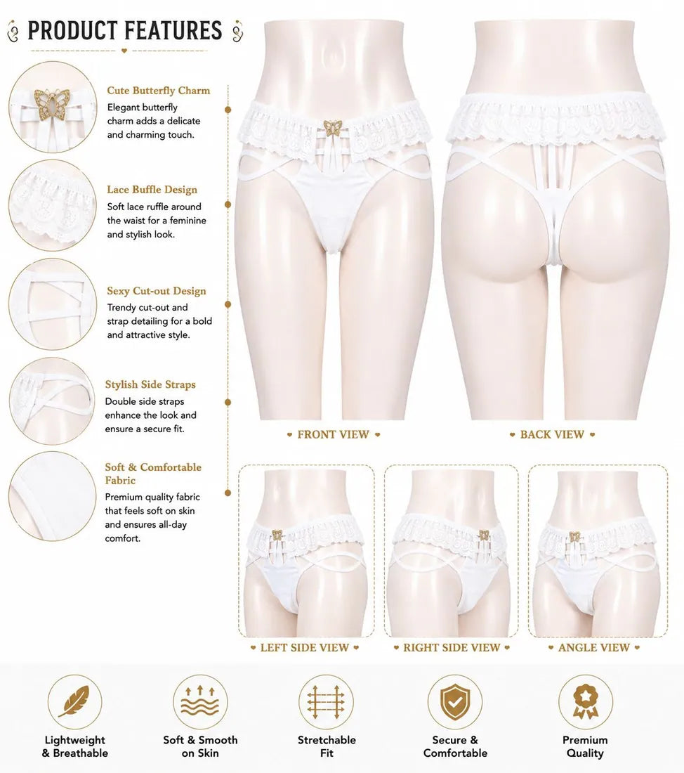 Strappy Lace Harness Thong in White, photo 4