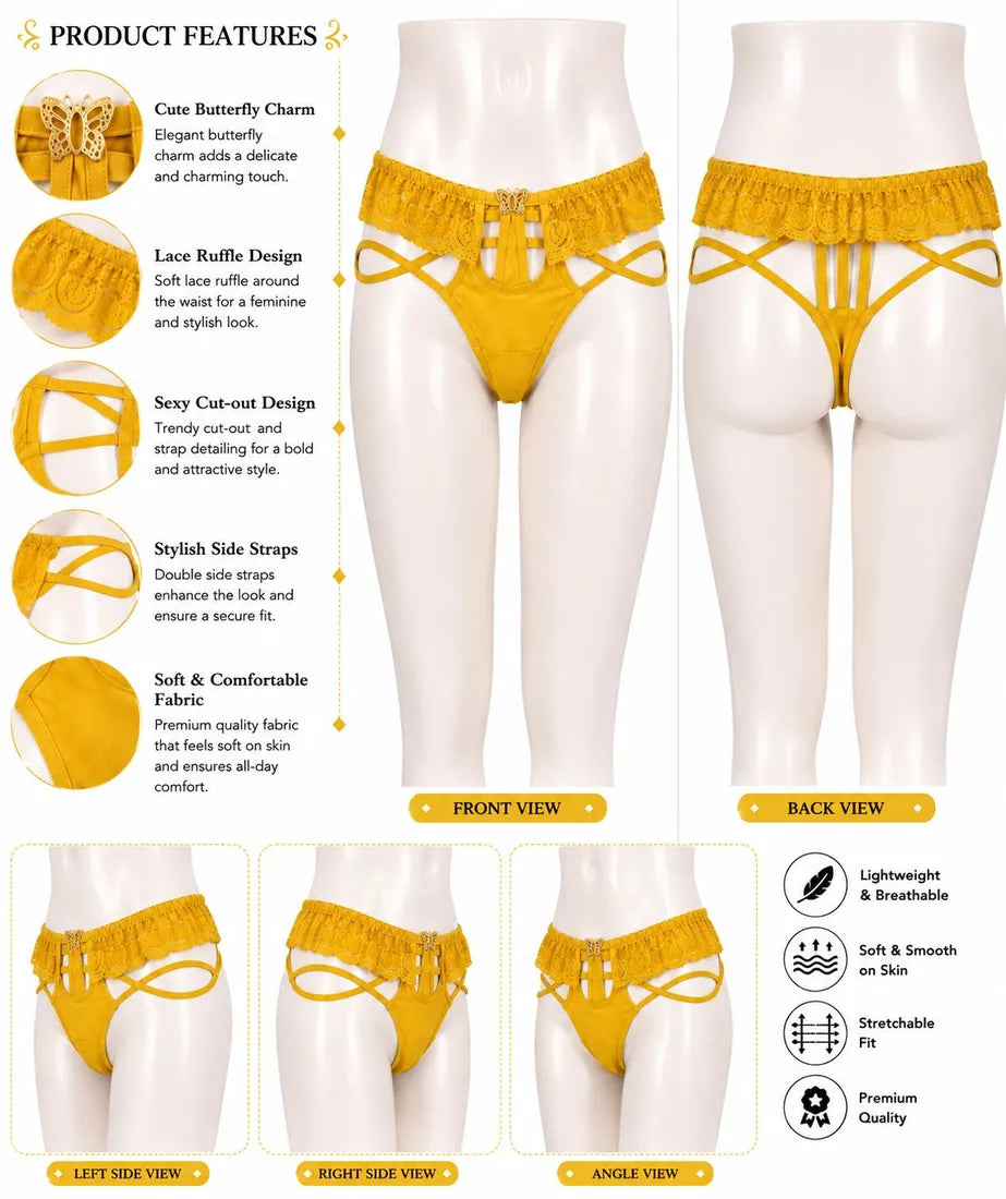 Strappy Lace Harness Thong in Yellow, photo 3
