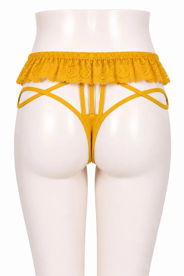 Strappy Lace Harness Thong in Yellow, photo 2