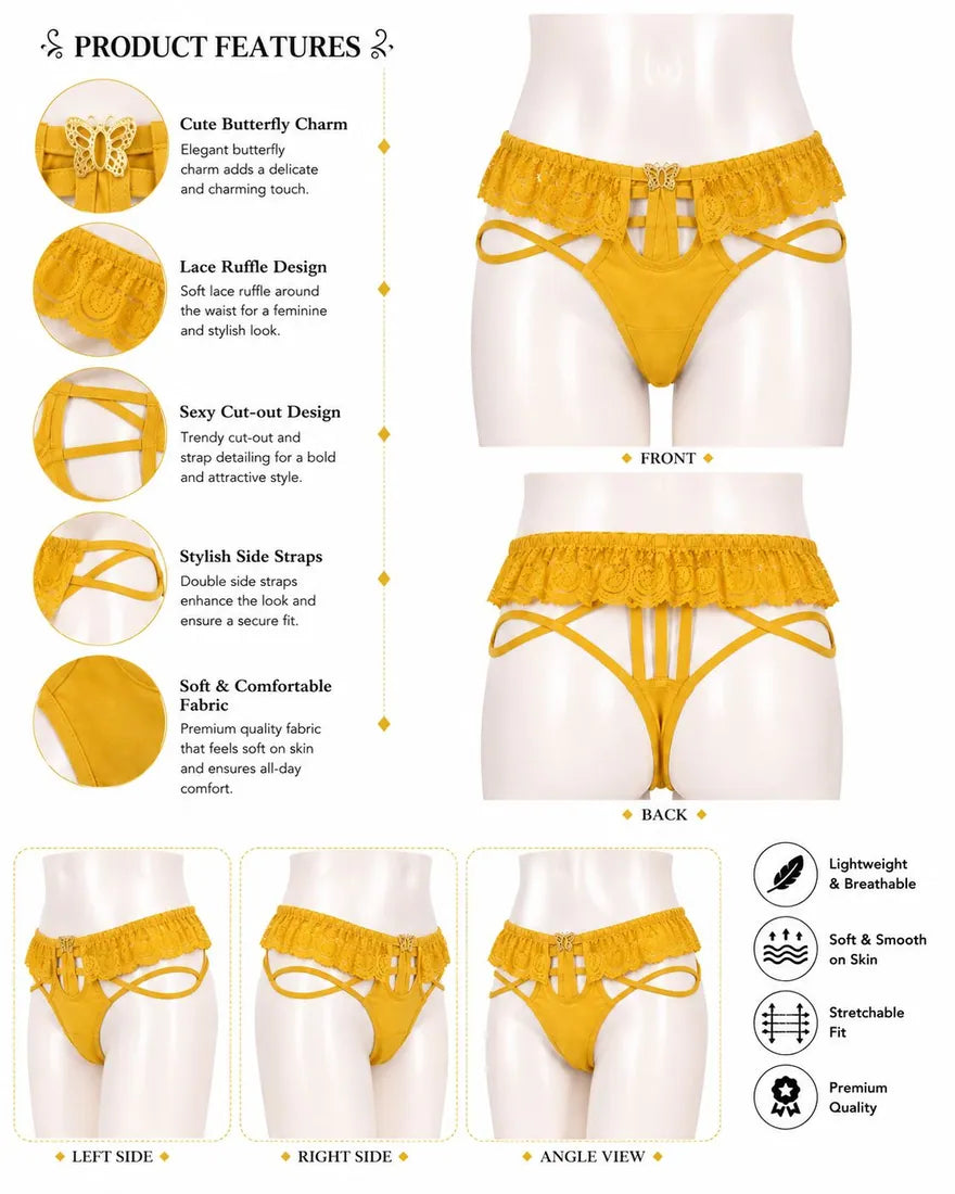 Strappy Lace Harness Thong in Yellow, photo 4