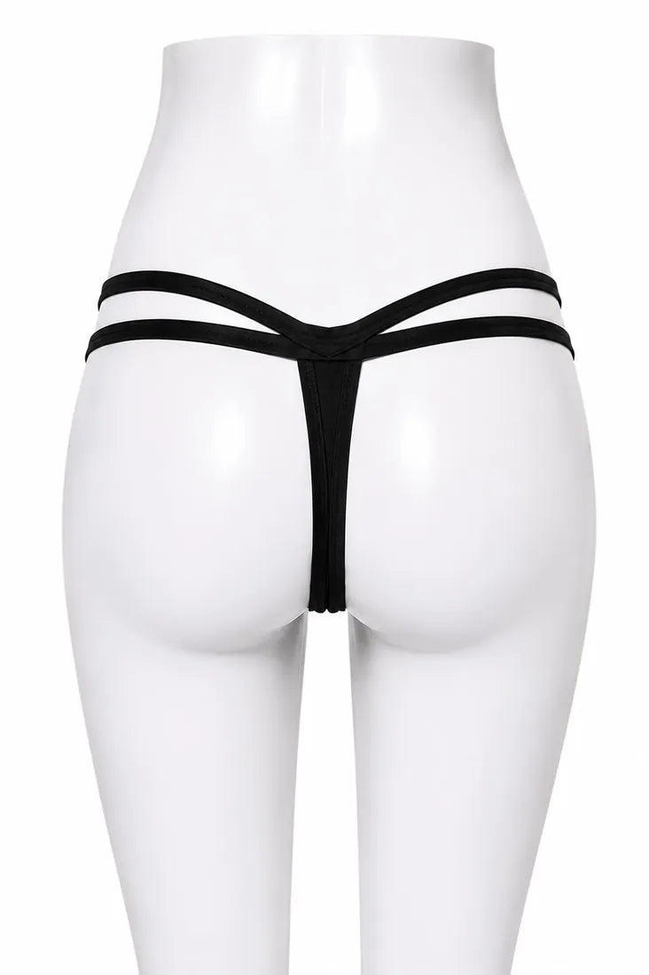 Ruffled Lace Crisscross Thong in Black, photo 2