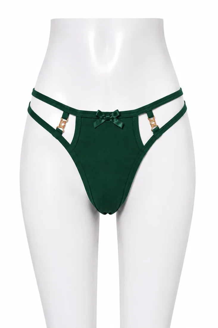 Ruffled Lace Crisscross Thong in Dark Green, photo 1