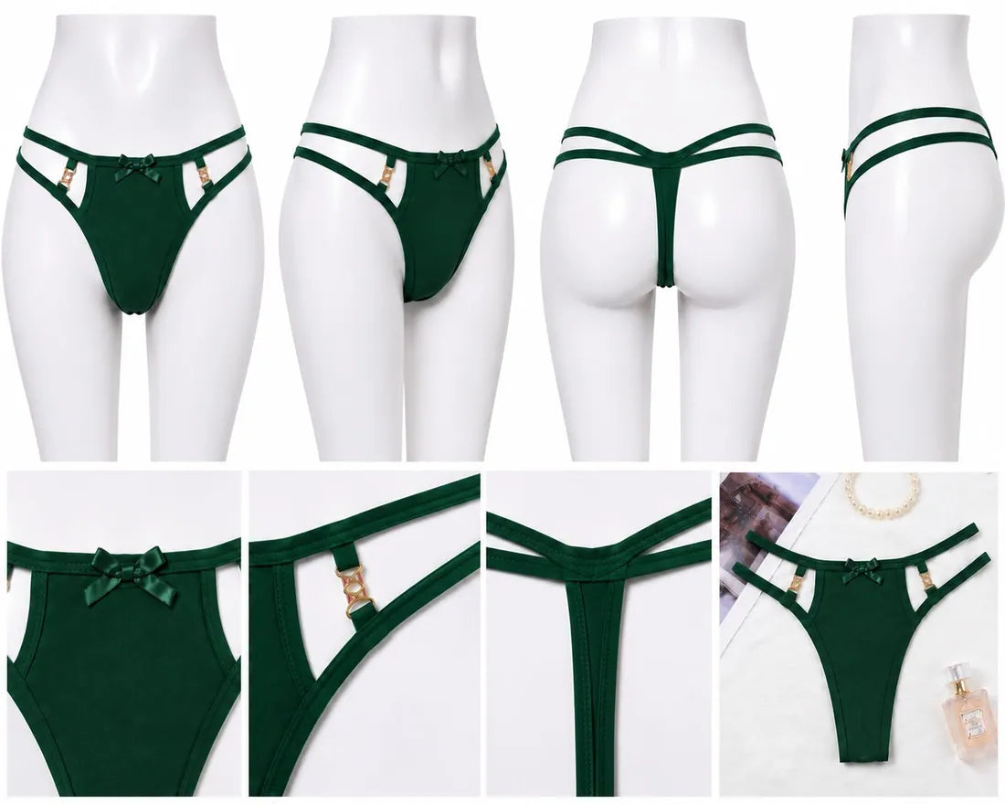 Ruffled Lace Crisscross Thong in Dark Green, photo 2