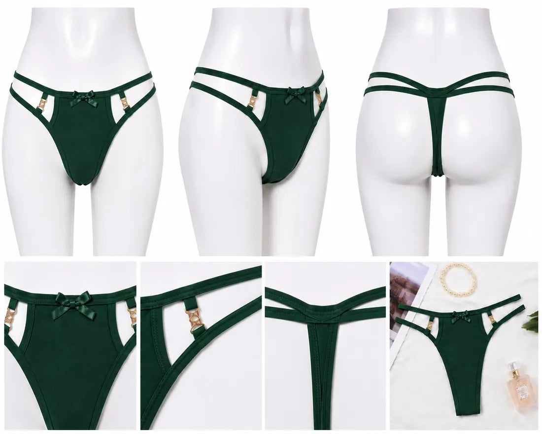 Ruffled Lace Crisscross Thong in Dark Green, photo 3