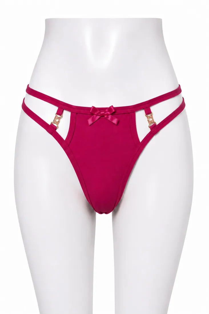 Ruffled Lace Crisscross Thong in Dark Pink, photo 1