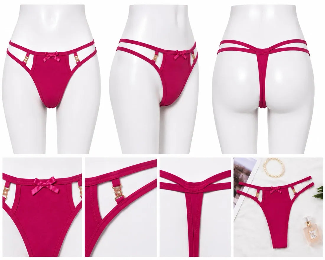 Ruffled Lace Crisscross Thong in Dark Pink, photo 3