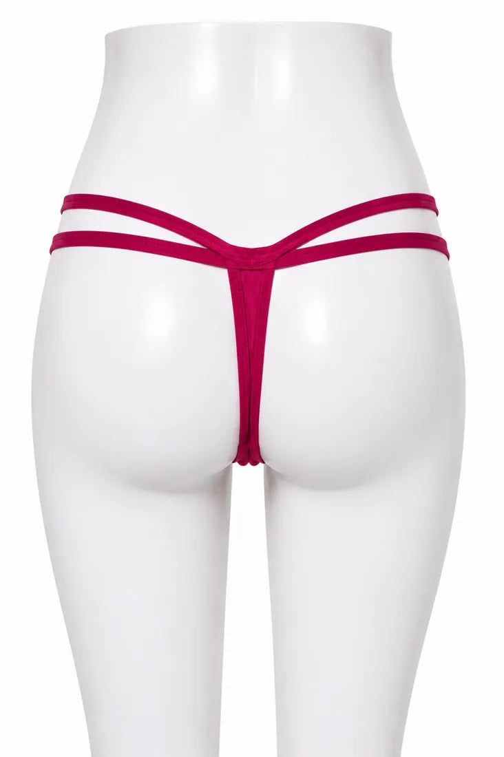 Ruffled Lace Crisscross Thong in Dark Pink, photo 2