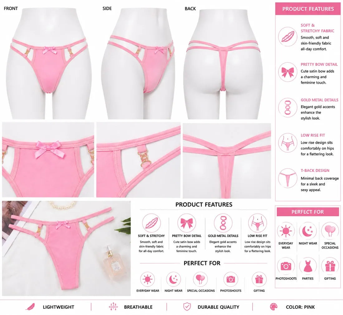 Ruffled Lace Crisscross Thong in Light Pink, photo 4